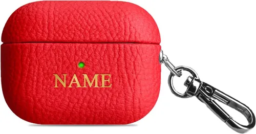 Vista 9 de Funda de cuero con iniciales personalizadas compatible con Airpods Pro, funda vegana de lujo con llavero con nombre personalizado en relieve y Negro