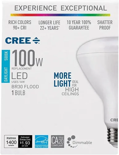 Vista 4 de Bombilla LED Cree TBR30-06550FLFH25-12DE26-1-E1 BR30 equivalente a 65 W, luz diurna