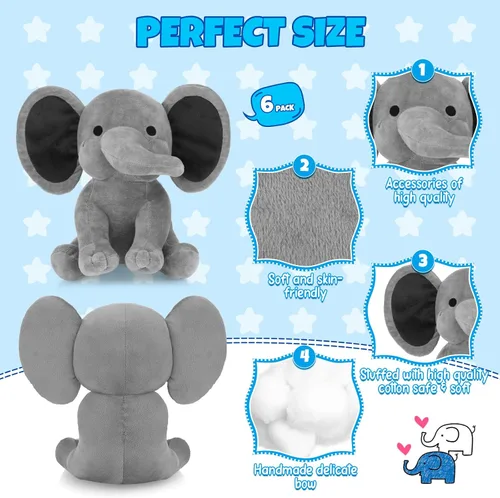 Vista 2 de 6 juguetes de peluche de elefante para fiesta de baby shower, color gris