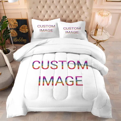 Vista 9 de Juego de edredón personalizado con fotos, juegos de ropa de cama personalizados con imágenes (1 edredón y 2 fundas de almohada), tamaño individual