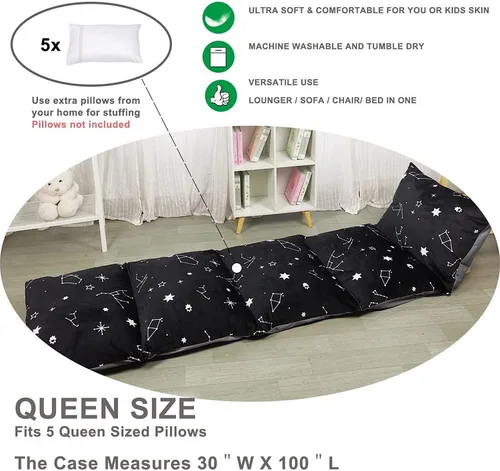 Vista 3 de Funda para cojín de tumbona para niño o niña, sin cojín, de felpa suave tipo minky, con estampado de constelación en negro, ¡solo funda/funda!