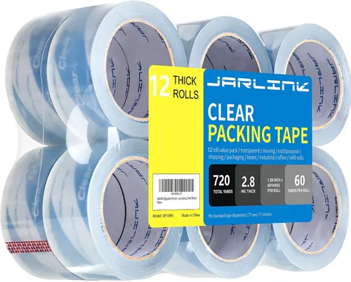Vista 9 de JARLINK 12 rollos de cinta de embalaje ultra transparente 2.7mil Thick and 1.88" Wide. 60 Yards per Roll, 720 Total Yards. Heavy Duty Packaging
