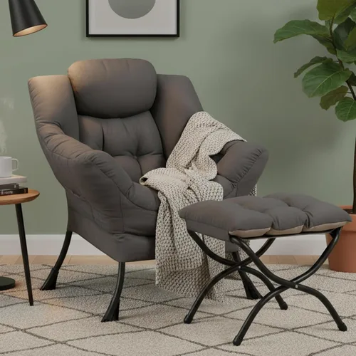 Vista 18 de Silla perezosa moderna con otomana, cómoda silla de lectura para sala de estar