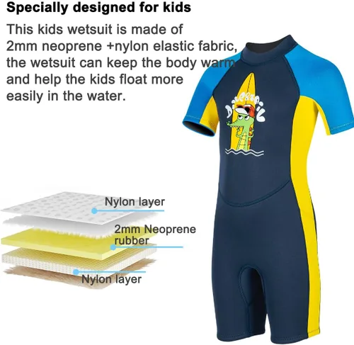 Vista 2 de Traje de neopreno completo para niños de 0.098 pulgadas (0.098 in), protección UV, mantiene el calor, trajes de neopreno de manga larga