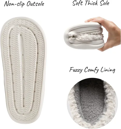 Vista 4 de Kiemorgy Pantuflas para mujeres y hombres, pantuflas peludas para el dormitorio, para mujeres y hombres, forro de felpa, pantuflas de espuma