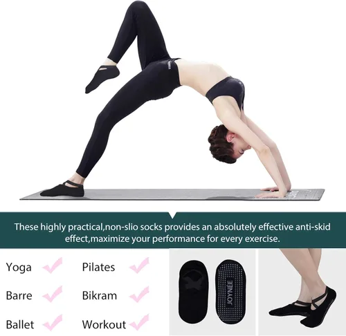 Vista 6 de JOYNÉE Calcetines de yoga antideslizantes para mujer con agarres, ideales para pilates, barras, bailes, hospitales, fitness, 3 pares