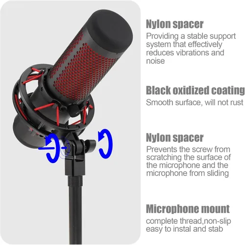 Vista 3 de Adaptador de montaje de micrófono para Hyperx Quadcast con adaptador de tornillo de 3/8" o 1/4" y tuerca, funciona con soporte de micrófono HyperX