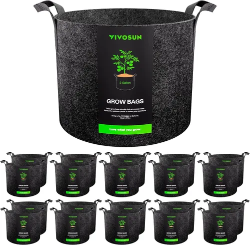 Vista 21 de VIVOSUN Paquete de 10 bolsas de cultivo de 1 galón, macetas de tela reforzadas para jardinería, color negro