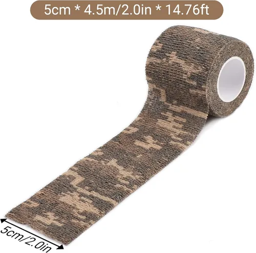 Vista 5 de DROK 4/10 Rollos de Cinta de Camuflaje Autoadhesiva, Vendaje de Camuflaje para Deportes al Aire Libre, Escalada, Camping, 2/3 Pulgadas x 4.5 Metros