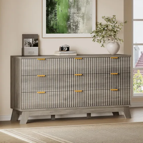 Vista 41 de BORNOON Cómoda acanalada de 3 cajones, 30.3 pulgadas de alto, cómoda bohemia compacta y moderna, armario de almacenamiento de madera