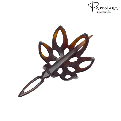 Vista 6 de Parcelona French Fleur - Pasador deslizante de pelo de 3 pulgadas con forma de concha de tortuga pequeña, pasador a través del moño, tapa de cola