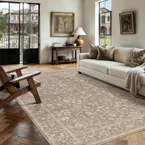 Vista 119 de PureCozy Alfombra de área beige de 2 x 3 pulgadas, lavable, vintage, pequeña, para entrada, cocina, suave, retro, floral, de pelo bajo, tapete