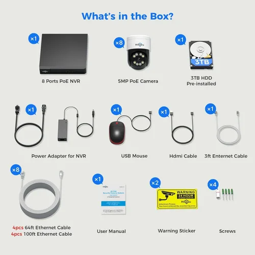 Vista 9 de Seguimiento humano + inclinación de 90° de giro de 300°: sistema de cámara de seguridad Hiseeu 4K PoE, sistema de cámara de seguridad NVR con cable