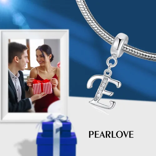 Vista 5 de PEARLOVE Abalorio de letra inicial A-Z de plata de ley 925, cuentas colgantes del alfabeto para pulseras y collares, Circonita cúbica