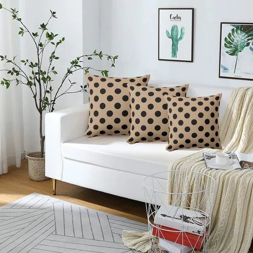 Vista 7 de Fundas de almohada de lunares negros sobre beige de 16 x 16 pulgadas, fundas de almohada decorativas rústicas y cuadradas para decoración del sofá
