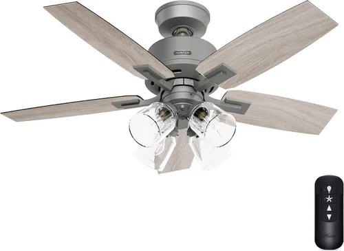 Vista 12 de Hunter Gatlinburg, ventilador de techo, para interiores, 5 aspas, 52 pulgadas, negro mate con luces LED y control remoto, montaje estándar