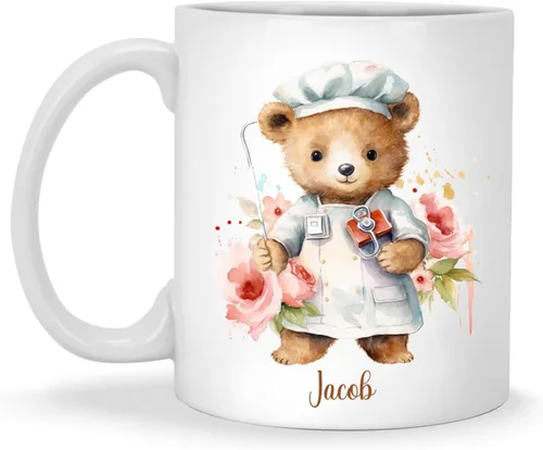 Vista 17 de Enfermera con equipos médicos Tazas de café, Taza de cerámica de enfermería con nombre personalizado, Taza de café asistente médica, Regalo