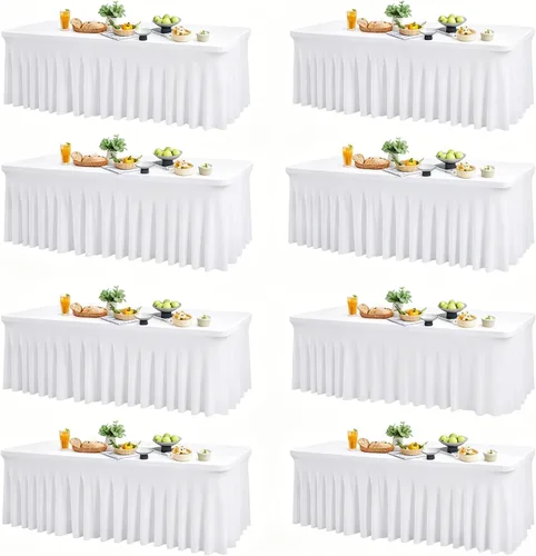 Vista 34 de Wish Care Paquete de 2 manteles de elastano elástico azul bebé para mesas rectangulares de 4 pies, manteles ajustables sin arrugas de 4 pies