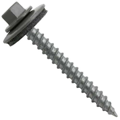 Vista 114 de 12 tornillos para techos de metal gris ABC de 1-1/2 pulgadas, cabezal de arandela hexagonal, arranque automático/roscado, arandela EPDM. 1 bolsa