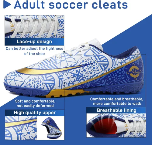 Vista 6 de GRESKY Tacos de fútbol para hombre y mujer, zapatos de fútbol para interiores y exteriores AGTF