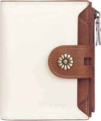 Vista 24 de Billetera para mujeres, billetera de cuero plegable de dos pliegues para mujeres con bloqueo RFID, compacta, tarjetero pequeño con ventana