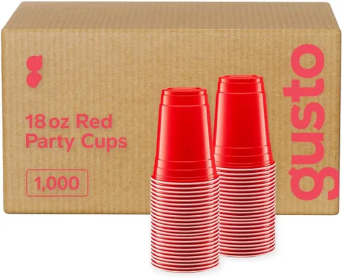 Vista 8 de GUSTO [18 onzas – 100 unidades] Vasos rojos desechables de plástico, vasos de fiesta para eventos y uso diario