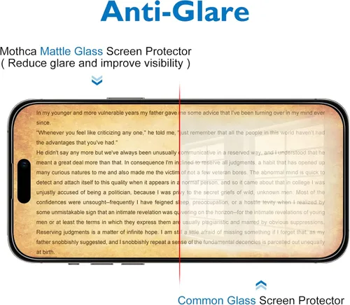 Vista 3 de Mothca - Protector de pantalla de vidrio mate para iPhone 14 Pro, antideslumbramiento y antihuellas, vidrio templado transparente, compatible