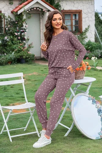 Vista 4 de DUSDIMON Conjunto de pijama de manga larga para mujer, conjunto de dos piezas con bolsillos, ajuste holgado