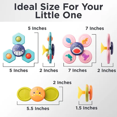 Vista 6 de KayLe Juguetes sensoriales Spinning Top para niños pequeños, juguete sensorial con ventosa para bebé con sonajero, diversión para el baño