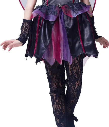 Vista 6 de IKALI Disfraz de murciélago vampiro de Halloween para niñas con alas, disfraz gótico de oscuridad para niños