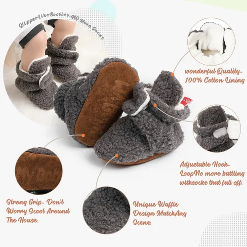 Vista 85 de Botines de forro polar para bebés, niños y niñas, pantuflas antideslizantes con agarre suave, zapatos de calcetín para recién nacidos, cuna