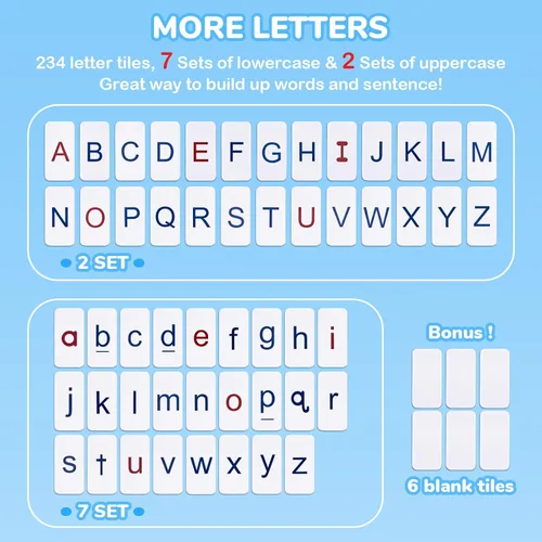 Vista 2 de Azulejos magnéticos de letras para el aula para fonética y ortografía-JoyCat 234 azulejos de espuma del alfabeto, letras magnéticas con tablero