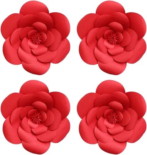 Vista 7 de Decoración de flores artificiales 3D de flores rojas para decoración de bodas (rojo 7.9 in)