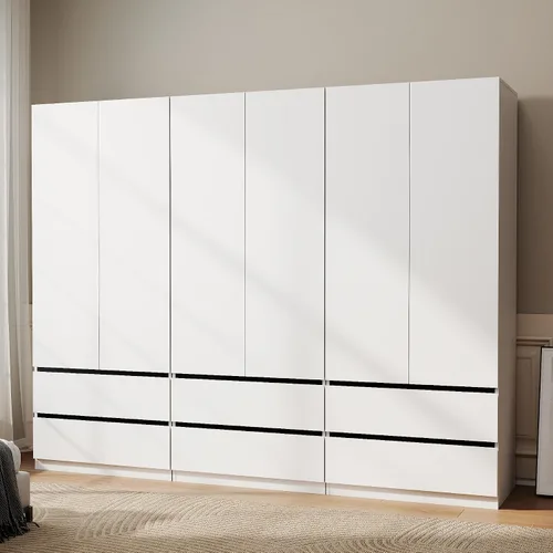 Vista 14 de Armario Ropero Closet con Cajones: Armario Grande Blanco de 75" con 2 Puertas para Colgar Ropa, Armarios de Madera Modernos para Dormitorio con 2