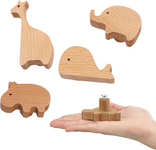 Vista 7 de 12 Set Wood Animal Furniture Knobs Decorative Wood Dresser Knobs with Screws Dresser Pulls Wood Marine Woodland Animals Knobs Cabinet Knobs Nursery