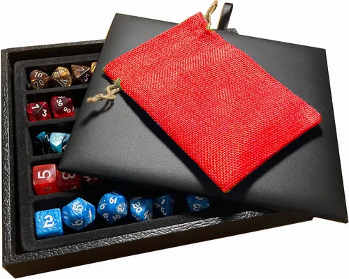Vista 10 de N'icePackaging - Bandeja de dados acolchada negra de lujo con bolsa de dados de viaje de arpillera azul - para juegos de rol/mesa/D&D 5e / rodar