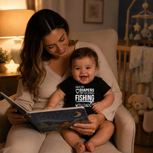 Vista 3 de Pack My Diapers, I'm Going Fishing With Daddy - Divertido body para bebé Negro