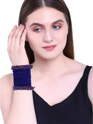 Vista 4 de Efulgenz Indian Bangle Set Faux Pearls Beads Plain Velvet Bracelet Bangle Jewelry for Women