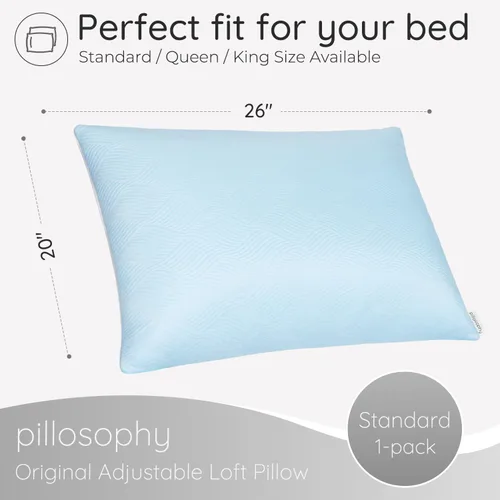 Vista 2 de pillosophy Almohada Loft ajustable original • Relleno de espuma viscoelástica triturada con gel • Funda refrescante lavable de doble cara • Perfecto