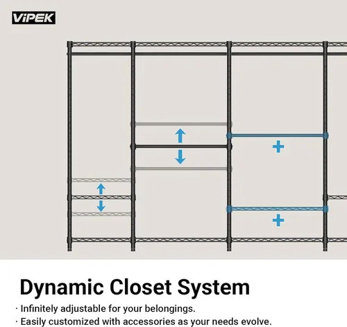 Vista 9 de VIPEK R2 - Perchero mediano con ruedas y ganchos laterales, resistente para colgar ropa, ajustable con alambre de metal, armario portátil con ruedas
