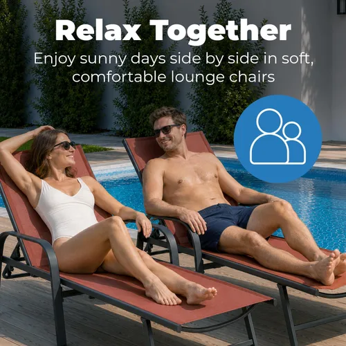 Vista 3 de ComfySure Sillones de metal para exteriores, juego de 2 con reposabrazos, reclinables ajustables en 5 posiciones, acabado antioxidante resistente a