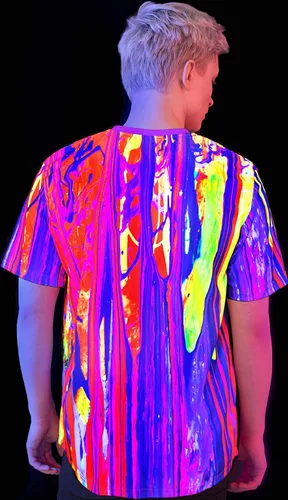 Vista 10 de aofmoka - Camiseta ultravioleta hecha a mano, reactiva a luz negra, con impresión decorativa Crema ácida