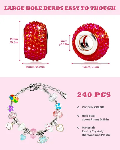 Vista 2 de 240 cuentas europeas surtidas de agujeros grandes, cuentas espaciadoras, cuentas de diamantes de imitación para manualidades, collares, pulseras
