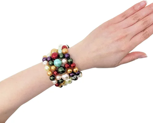 Vista 2 de Conjunto de 5 pulseras elásticas de perlas sintéticas para mujer