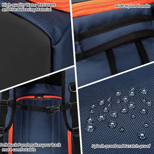 Vista 6 de Mochila para botas de esquí, 50 L, gran capacidad, resistente al agua, acolchada, bolsa de viaje de esquí y bolsa para botas de snowboard para botas