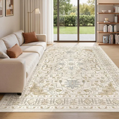 Vista 29 de befbee - Alfombra para sala de estar, lavable y resistente a manchas, con base antideslizante, ideal para dormitorio y cocina, decoración clásica