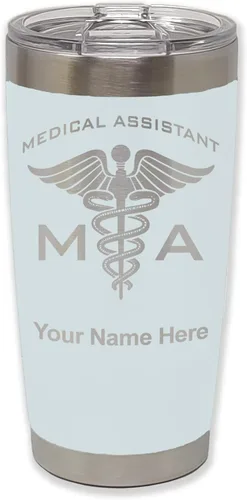 Vista 10 de LaserGram Taza aislada al vacío de 20 onzas, asistente médico MA, grabado personalizado incluido (negro)