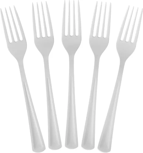 Vista 24 de Party Solids Tenedores de plástico negro, 100 piezas, tenedores negros, utensilios desechables, juego de cubiertos de plástico resistente