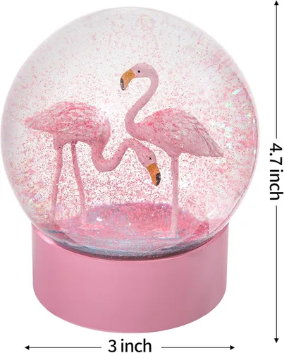 Vista 5 de Globo de nieve de flamenco rosa, globos de nieve de 100 mm para niñas, globos de nieve decorativos para decoración del hogar, cumpleaños