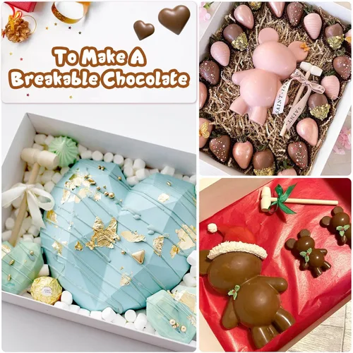 Vista 6 de Caffox Mini martillos de madera para chocolate, 30 mazos de madera pequeños para corazón de chocolate rompible, manualidades y accesorios de juego